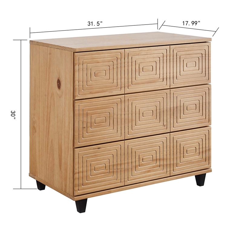 Solid Wood 3 Drawer Dresser/Nightstand for Bedroom Modern Chests with natural