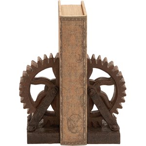 leeds & co distressed bronze polystone industrial gear bookends (set of 2)