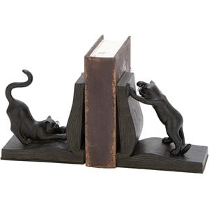 leeds & co black polystone eclectic cat bookends (set of 2)