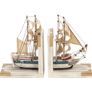 leeds & co white wood coastal sailboat bookends (set of 2)
