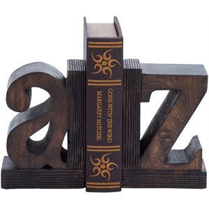 leeds & co brown mango wood traditional a z bookends (set of 2)