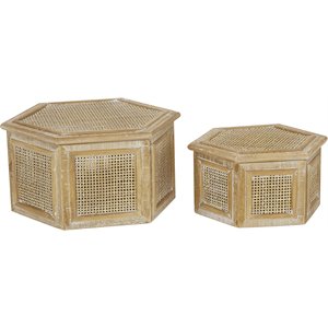 leeds & co brown wood country cottage box (set of 2)