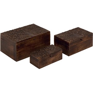 leeds & co rectangular brown wooden tree box (set of 3)