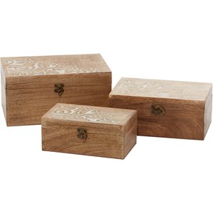 leeds & co brown mango wood country cottage box (set of 3)