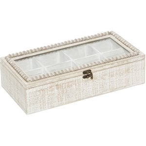 leeds & co white metal and wood farmhouse box with wide glass window