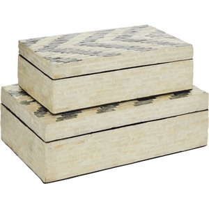 leeds & co cream wood modern box (set of 2)