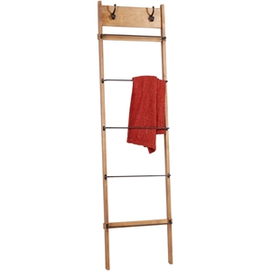 leeds & co brown wood natural frame and black metal hook ladder style rack