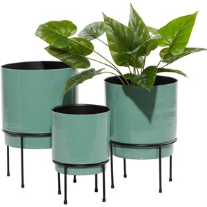 leeds & co teal round metal planters (set of 3)
