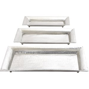 Leeds & Co Silver Aluminum Traditional Tray (Set of 3)