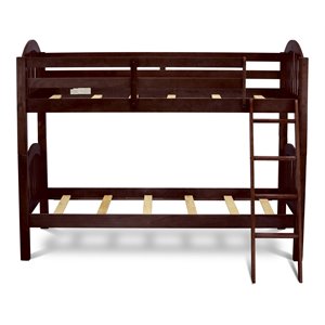 East West Furniture Verona 63&quot Wood Twin Bunk Bed with Guard Rails in Java Brown