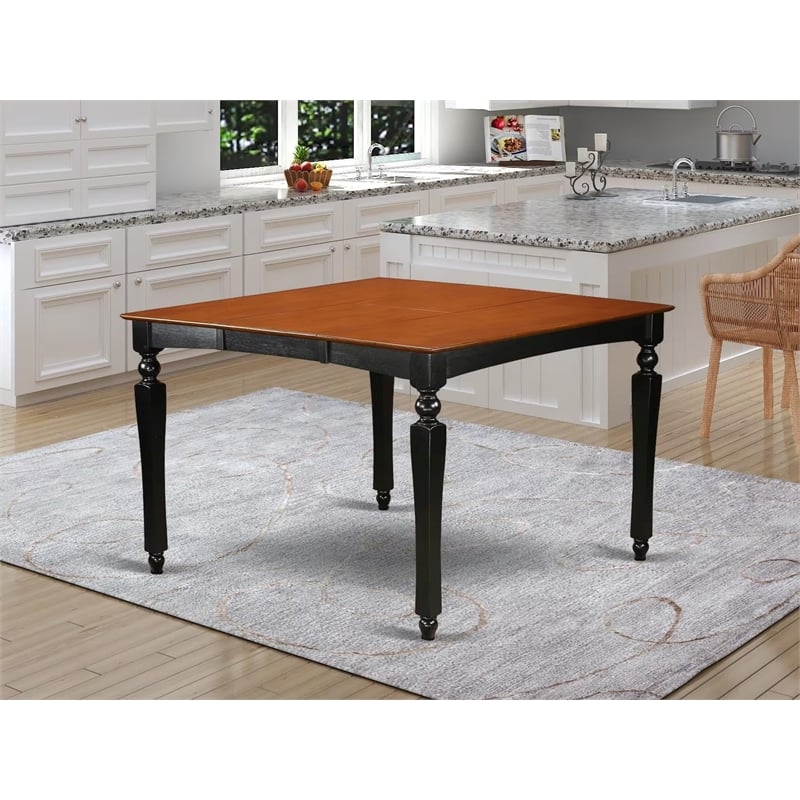 East West Furniture Chelsea Square Wood Butterfly Leaf Dining Table in Black