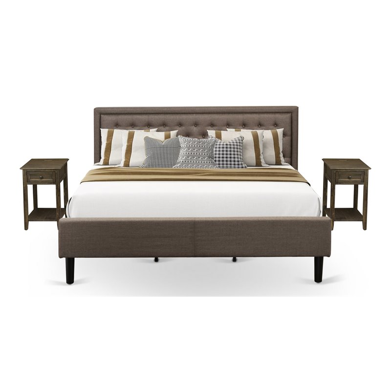 East West Furniture 3-piece Wood King Bedroom Set in Brown/Distressed Jacobean