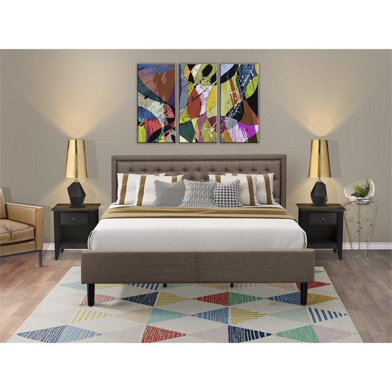 East West Furniture 3-piece Wood King Bedroom Set in Brown/Brushed Black