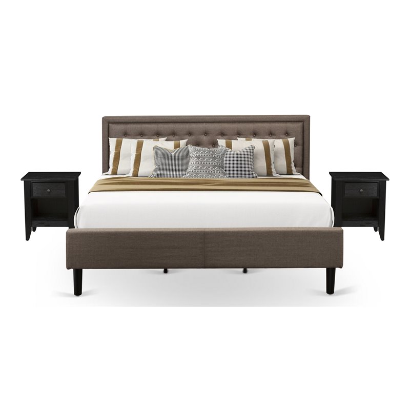 East West Furniture 3-piece Wood King Bedroom Set in Brown/Brushed Black