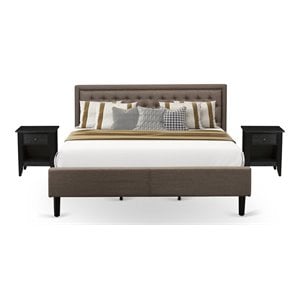 East West Furniture 3-piece Wood King Bedroom Set in Brown/Brushed Black