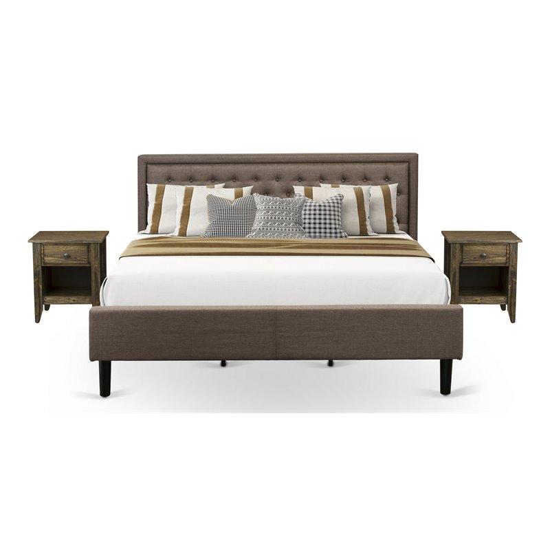 East West Furniture 3-piece Wood King Bedroom Set in Distressed Jacobean/Brown