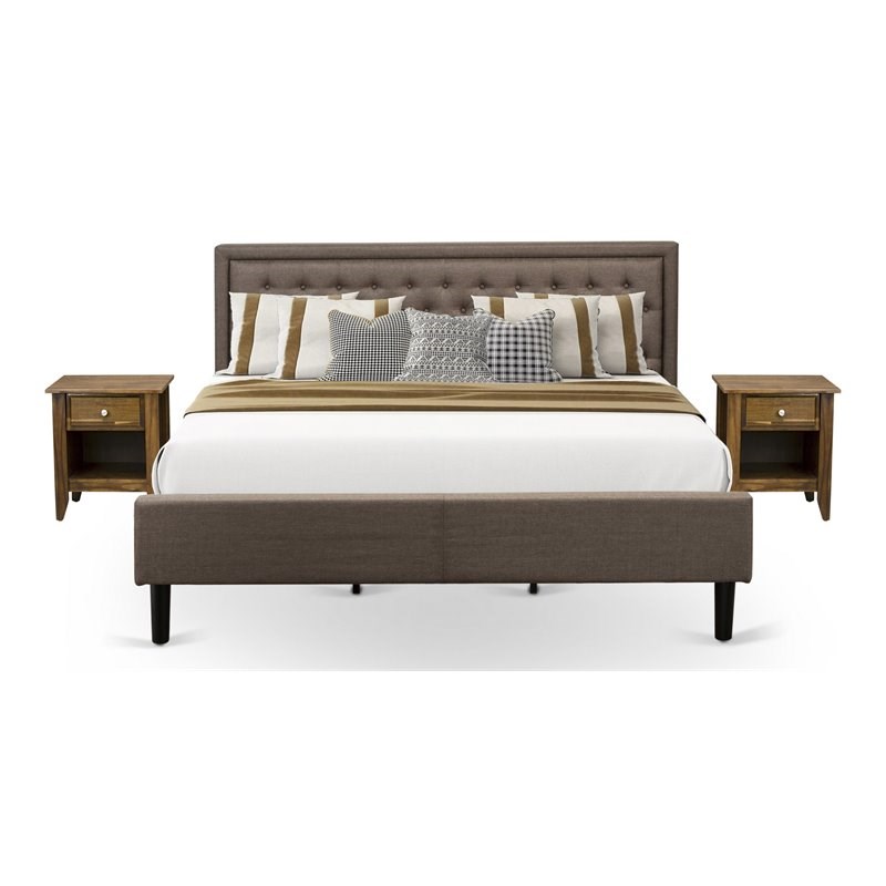 East West Furniture 3-piece Wood King Bedroom Set in Brown/Antique Walnut