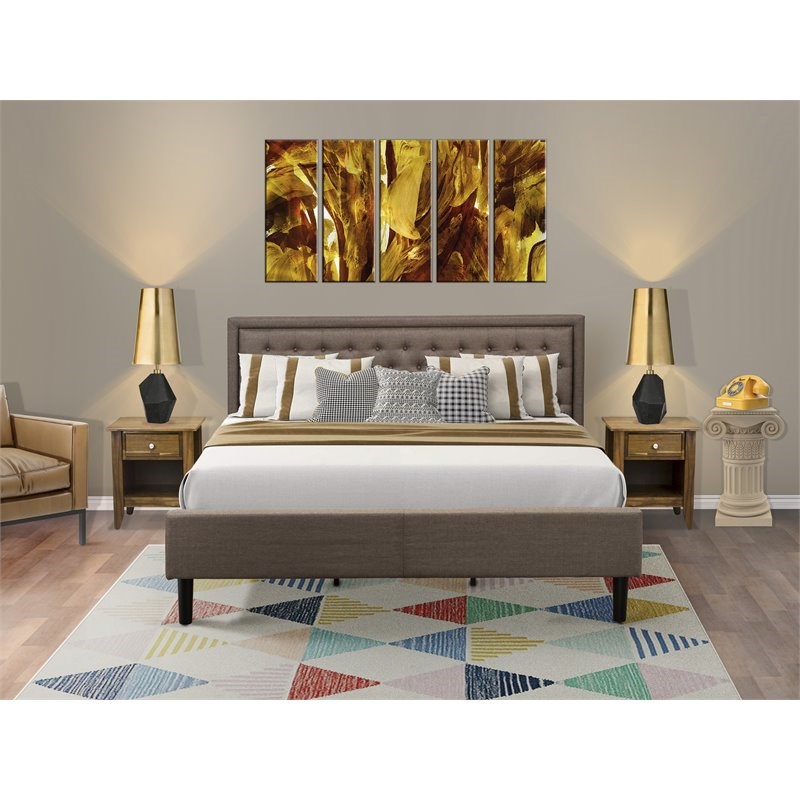 East West Furniture 3-piece Wood King Bedroom Set in Brown/Antique Walnut