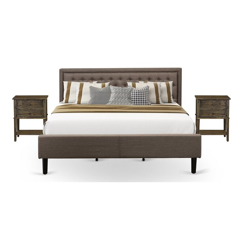 East West Furniture 3-piece Wood King Bedroom Set in Brown/Jacobean