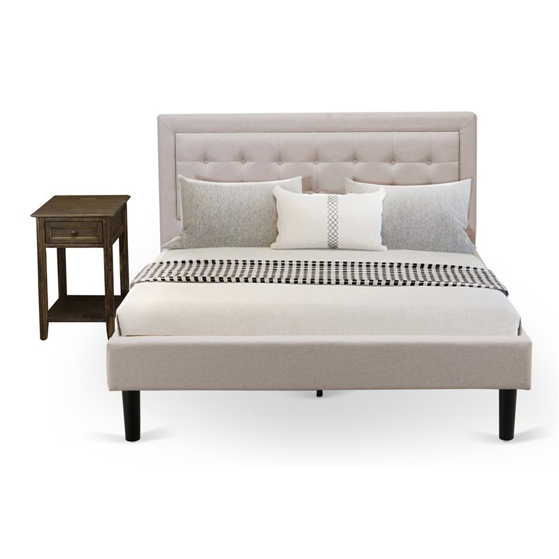 East West Furniture 2-piece Wood Platform Bedroom Set in Mist Beige/Jacobean