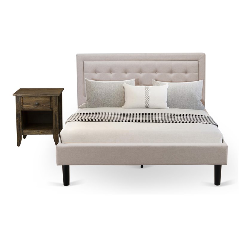 East West Furniture 2-piece Wood Fannin Queen Bedroom Set in Beige/Jacobean