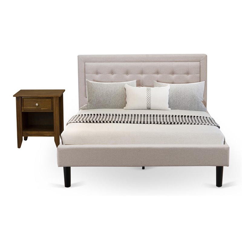 East West Furniture 2-piece Wood Fannin Queen Bedroom Set in Mist Beige/Walnut