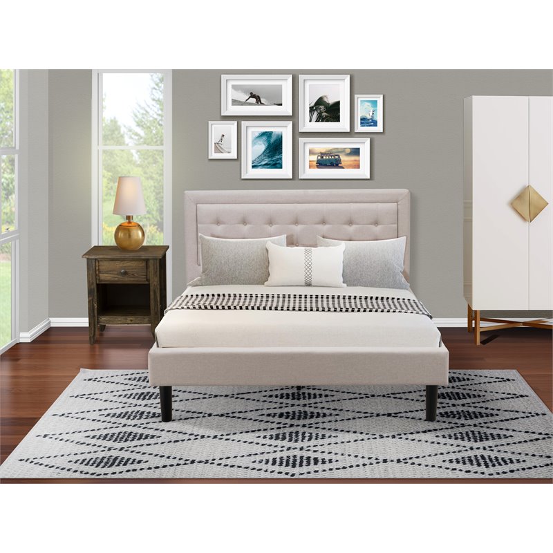 East West Furniture 2-piece Wood Queen Bedroom Set in Mist Beige/Walnut