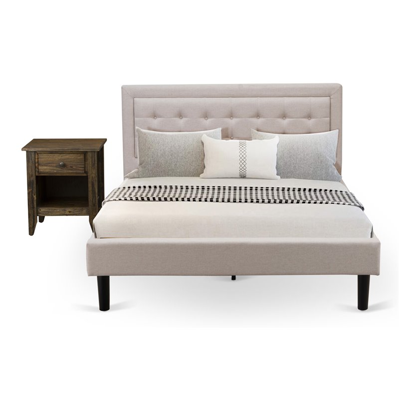 East West Furniture 2-piece Wood Queen Bedroom Set in Mist Beige/Walnut