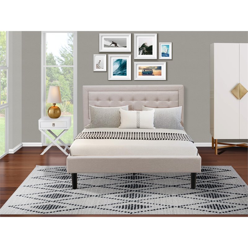 East West Furniture 2-piece Wood Fannin Queen Bedroom Set in Mist Beige/White