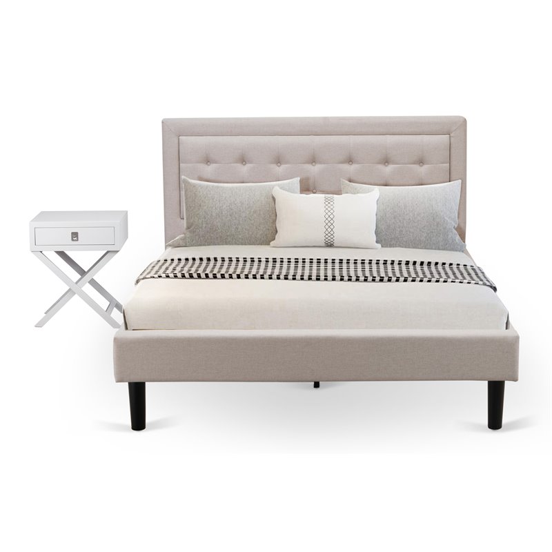 East West Furniture 2-piece Wood Fannin Queen Bedroom Set in Mist Beige/White