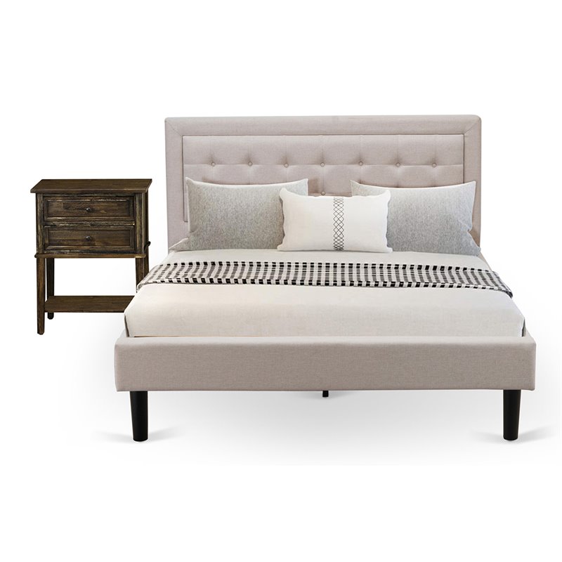 East West Furniture 2-piece Wood Fannin Bedroom Set in Beige/Jacobean