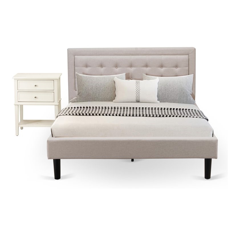 East West Furniture 2-piece Wood Fannin Queen Bedroom Set in Mist Beige/Cream
