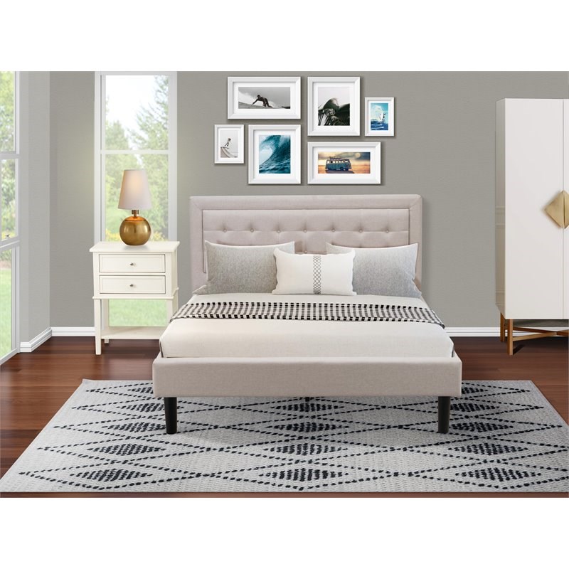 East West Furniture 2-piece Wood Fannin Queen Bedroom Set in Mist Beige/Cream