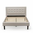 East West Furniture Fannin Wood and Linen Fabric Full Size Bed in Mist Beige