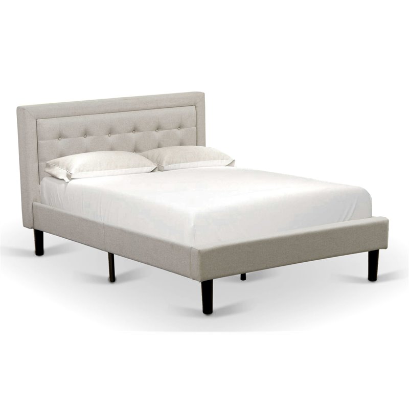 East West Furniture Fannin Wood and Linen Fabric Full Size Bed in Mist Beige