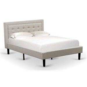 East West Furniture Fannin Wood and Linen Fabric Full Size Bed in Mist Beige