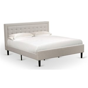 East West Furniture Fannin Wood and Linen Fabric King Size Bed in Mist Beige