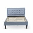 East West Furniture Fannin Wood and Linen Fabric Full Size Bed in Denim Blue