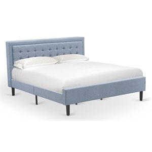 East West Furniture Fannin Wood and Linen Fabric King Size Bed in Denim Blue