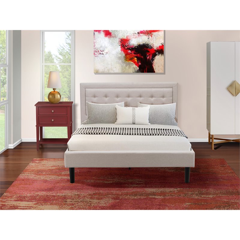 East West Furniture 2-piece Wood Fannin Queen Bedroom Set in Mist Beige