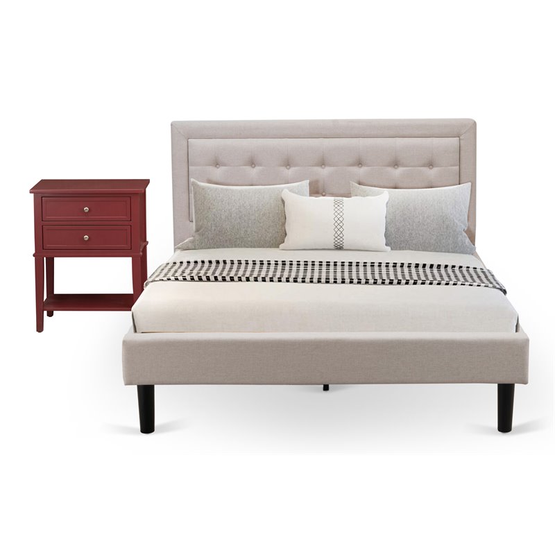 East West Furniture 2-piece Wood Fannin Queen Bedroom Set in Mist Beige