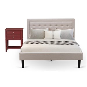 East West Furniture 2-piece Wood Fannin Queen Bedroom Set in Mist Beige