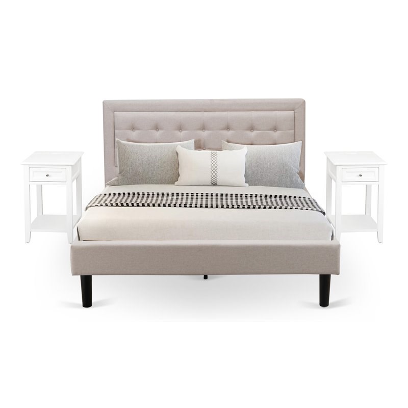 East West Furniture 3-piece Wood Platform Queen Bedroom Set in Beige/Black