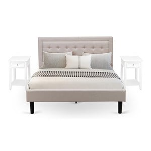 East West Furniture 3-piece Wood Platform Queen Bedroom Set in Beige/Black