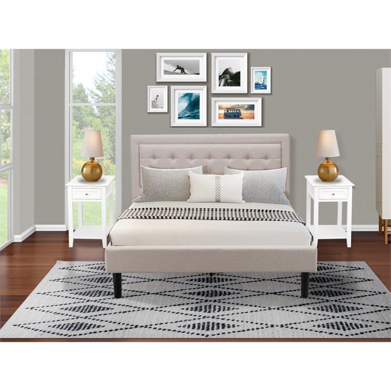 East West Furniture 3-piece Wood Platform Queen Bedroom Set in Beige/Black