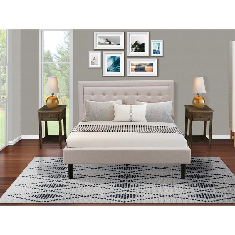 East West Furniture 3-piece Wood Platform Queen Bedroom Set in Mist Beige