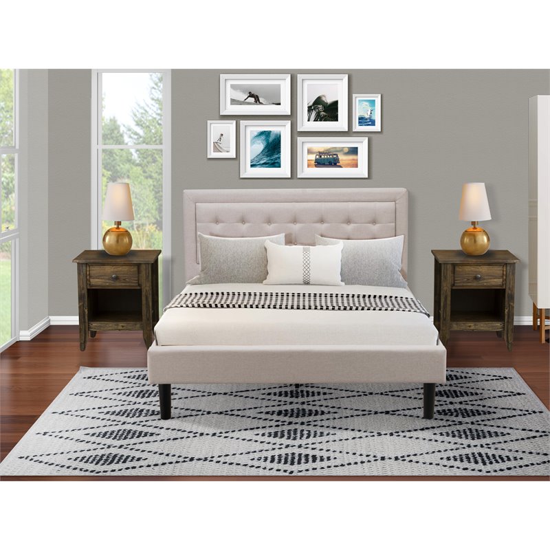 East West Furniture 3-piece Wood Fannin Bedroom Set in Mist Beige/Jacobean