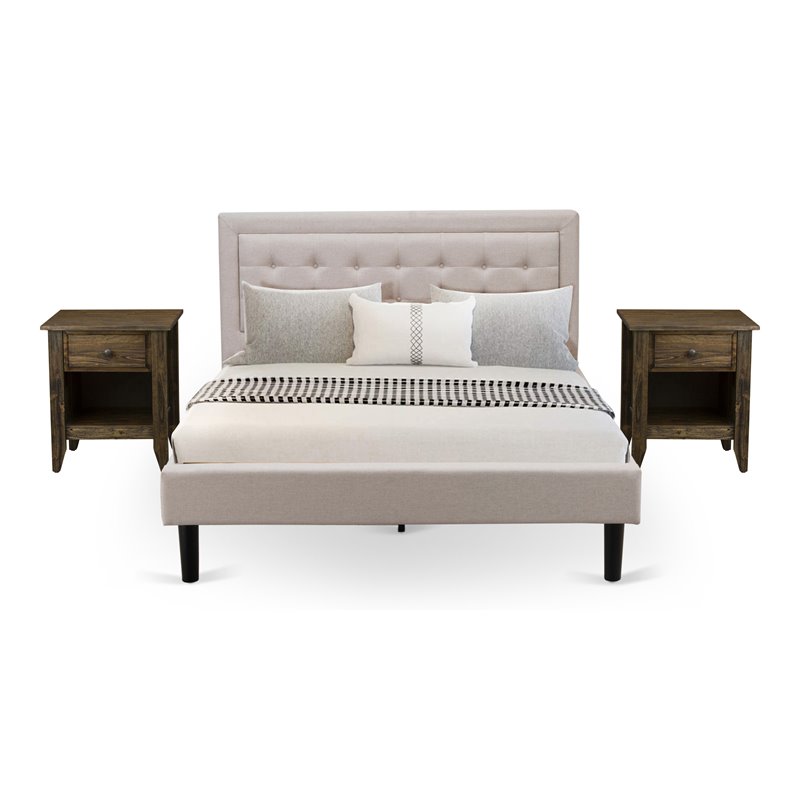 East West Furniture 3-piece Wood Fannin Bedroom Set in Mist Beige/Jacobean