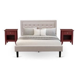 East West Furniture 3-piece Wood Fannin Bedroom Set in Beige/Burgundy