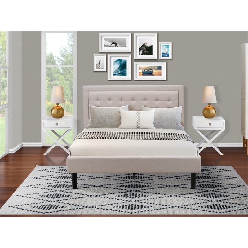 East West Furniture 3-piece Wood Fannin Bedroom Set in Mist Beige/White